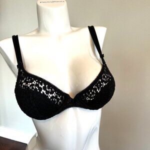 Vintage Lou Underwire lightly Padded Embroidered Lace Bra in Black 36B
